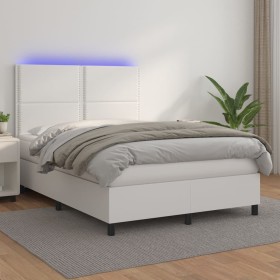 Cama box spring colchón y LED cuero sintético blanco 140x190 cm de , Camas y somieres - Ref: Foro24-3135880, Precio: 581,99 €...