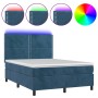 Box spring bed with mattress and LED dark blue velvet 140x200 cm by , Beds and slatted bases - Ref: Foro24-3136069, Price: 50...