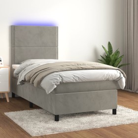 Box spring bed with mattress and LED light gray velvet 80x200 cm by , Beds and slatted bases - Ref: Foro24-3136029, Price: 32...