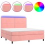 Cama box spring colchón y LED terciopelo rosa 160x200 cm de , Camas y somieres - Ref: Foro24-3136076, Precio: 527,99 €, Descu...