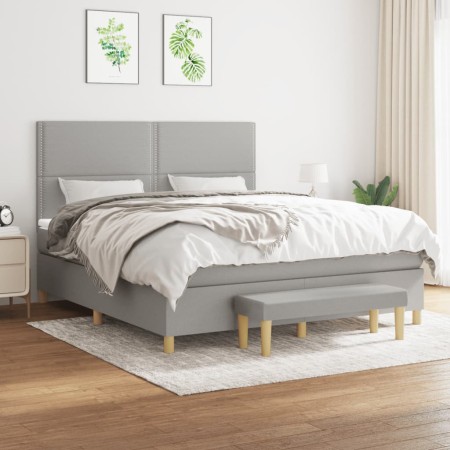 Box spring bed with light gray fabric mattress 180x200 cm by , Beds and slatted bases - Ref: Foro24-3137093, Price: 657,54 €,...