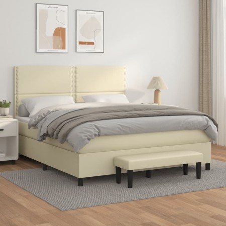 Cama box spring con colchón cuero sintético crema 180x200 cm de , Camas y somieres - Ref: Foro24-3137619, Precio: 686,99 €, D...