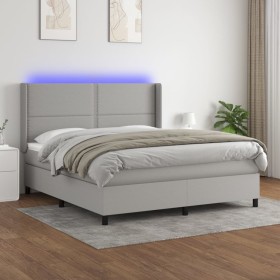 Box spring bed mattress and LED lights light gray fabric 160x200 cm by , Beds and slatted bases - Ref: Foro24-3138245, Price:...