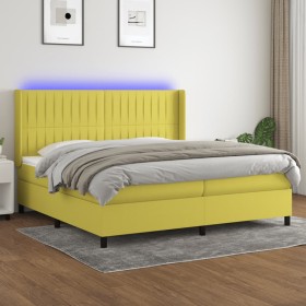 Boxspringbett-Matratze und LED-Leuchten, grüner Stoff, 200 x 200 cm von , Betten und Lattenroste - Ref: Foro24-3138508, Preis...