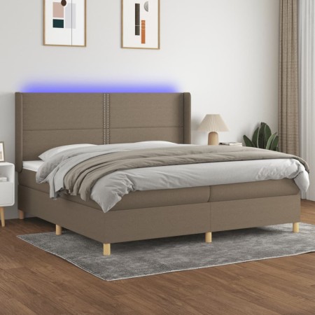 Boxspringbett mit Matratze und LED-Leuchten taupegrauer Stoff 200x200 cm von , Betten und Lattenroste - Ref: Foro24-3138825, ...