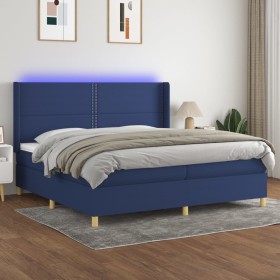 Cama box spring colchón y luces LED tela azul 200x200 cm de , Camas y somieres - Ref: Foro24-3138827, Precio: 693,87 €, Descu...