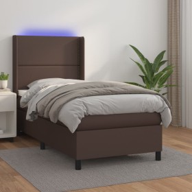 Cama box spring y colchón LED cuero sintético marrón 90x200 cm de , Camas y somieres - Ref: Foro24-3139304, Precio: 387,99 €,...