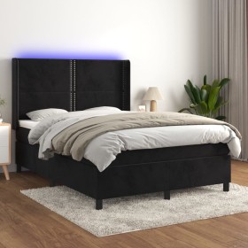 Box spring bed with mattress and LED black velvet 140x200 cm by , Beds and slatted bases - Ref: Foro24-3139507, Price: 535,07...