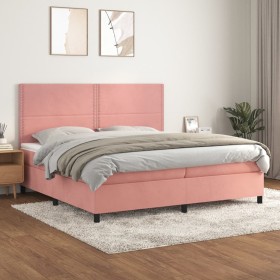 Box spring bed with pink velvet mattress 200x200 cm by , Beds and slatted bases - Ref: Foro24-3142988, Price: 611,07 €, Disco...