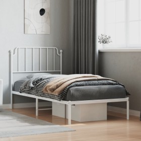 Metal bed frame with white headboard 90x200 cm by , Beds and slatted bases - Ref: Foro24-373929, Price: 60,75 €, Discount: %