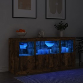 Sideboard with LED lights smoked oak 142.5x37x67 cm by , Sideboards - Ref: Foro24-3209069, Price: 161,01 €, Discount: %