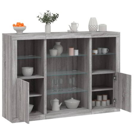 Sideboard with LED Light 3 Pieces Sonoma Gray Engineered Wood by , Sideboards - Ref: Foro24-3209133, Price: 196,01 €, Discoun...