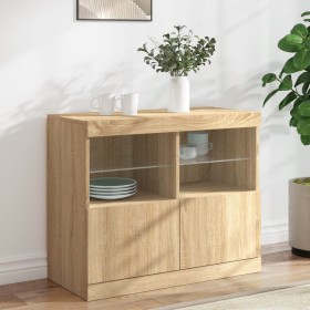 Sideboard with LED lights Sonoma oak 81x37x67 cm by , Sideboards - Ref: Foro24-836660, Price: 77,21 €, Discount: %