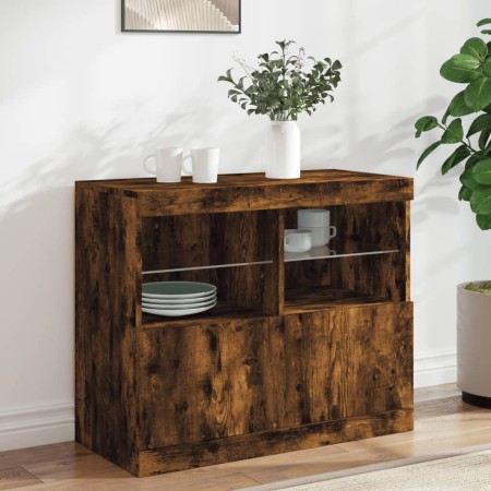 Sideboard with LED lights smoked oak 81x37x67 cm by , Sideboards - Ref: Foro24-836662, Price: 78,73 €, Discount: %