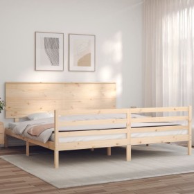 Double bed frame with solid wood headboard by , Beds and slatted bases - Ref: Foro24-3195236, Price: 169,99 €, Discount: %