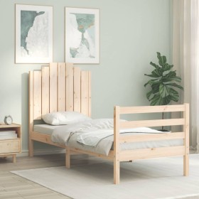 Single bed frame with solid wood headboard by , Beds and slatted bases - Ref: Foro24-3194141, Price: 109,57 €, Discount: %