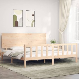 Double bed frame with solid wood headboard by , Beds and slatted bases - Ref: Foro24-3193416, Price: 167,99 €, Discount: %