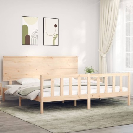 Estructura de cama de matrimonio con cabecero madera maciza de , Camas y somieres - Ref: Foro24-3193416, Precio: 167,80 €, De...