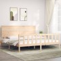 Double bed frame with solid wood headboard by , Beds and slatted bases - Ref: Foro24-3193416, Price: 167,99 €, Discount: %