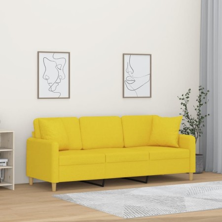 Sofá de 3 plazas con cojines tela amarillo claro 180 cm de , Sofás - Ref: Foro24-3200922, Precio: 278,81 €, Descuento: %