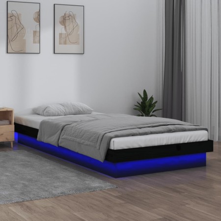 Bed frame with LED black solid wood 90x190 cm by , Beds and slatted bases - Ref: Foro24-820006, Price: 160,99 €, Discount: %