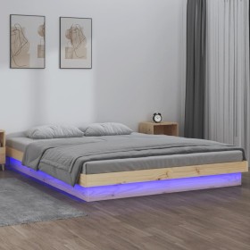 Bed frame with LED solid wood King Size 150x200 cm by , Beds and slatted bases - Ref: Foro24-819977, Price: 159,99 €, Discoun...