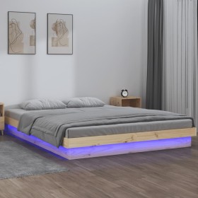 Estructura de cama con LED madera maciza gris 135x190 cm de , Camas y somieres - Ref: Foro24-820012, Precio: 140,99 €, Descue...