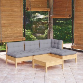 5-piece garden furniture set and gray pine wood cushions by , Garden sets - Ref: Foro24-3096303, Price: 366,65 €, Discount: %