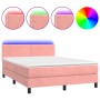 Cama box spring colchón y LED terciopelo rosa 140x200 cm de , Camas y somieres - Ref: Foro24-3134350, Precio: 431,15 €, Descu...