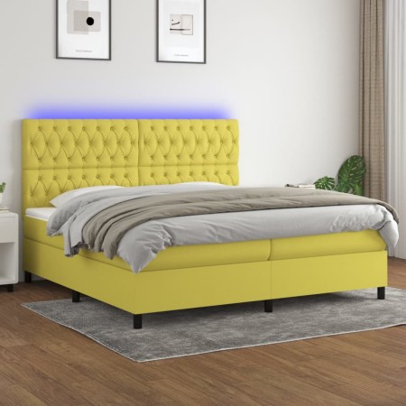 Boxspringbett-Matratze und LED-Leuchten, grüner Stoff, 200 x 200 cm von , Betten und Lattenroste - Ref: Foro24-3135148, Preis...