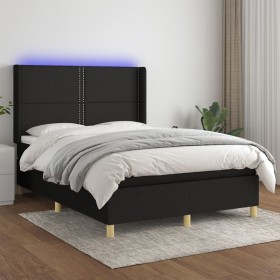 Box spring bed mattress and LED lights black fabric 140x200 cm by , Beds and slatted bases - Ref: Foro24-3138799, Price: 533,...