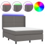 Cama box spring colchón y LED cuero sintético gris 140x190 cm de , Camas y somieres - Ref: Foro24-3139323, Precio: 554,99 €, ...