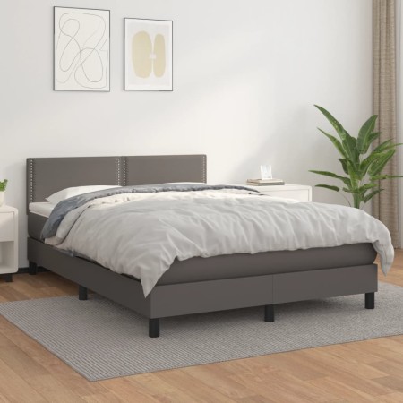 Cama box spring con colchón cuero sintético gris 140x200 cm de , Camas y somieres - Ref: Foro24-3141069, Precio: 435,99 €, De...