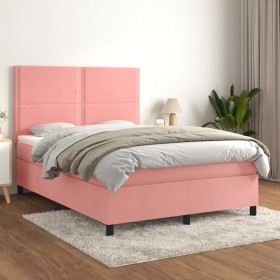 Cama box spring con colchón terciopelo rosa 140x200 cm de , Camas y somieres - Ref: Foro24-3142970, Precio: 502,55 €, Descuen...