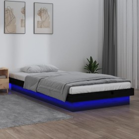 Estructura de cama con LED madera maciza negra 90x200 cm de , Camas y somieres - Ref: Foro24-819961, Precio: 204,32 €, Descue...