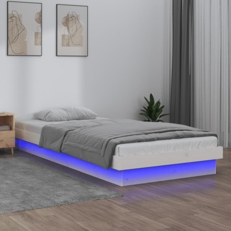 Estructura de cama con LED madera maciza blanca 100x200 cm de , Camas y somieres - Ref: Foro24-819963, Precio: 107,90 €, Desc...