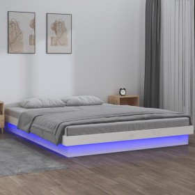 Estructura de cama con LED madera maciza blanca 120x200 cm de , Camas y somieres - Ref: Foro24-819968, Precio: 154,99 €, Desc...