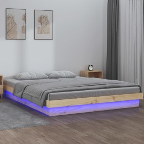 Estructura de cama con LED de madera maciza 160x200 cm de , Camas y somieres - Ref: Foro24-819982, Precio: 161,62 €, Descuent...