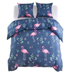 Marineblau/rosa Flamingo-Bettbezug-Set, 200 x 200/80 x 80 cm von , Bettbezüge - Ref: Foro24-133451, Preis: 40,39 €, Rabatt: %