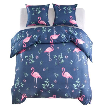 Marineblau/rosa Flamingo-Bettbezug-Set, 200 x 200/80 x 80 cm von , Bettbezüge - Ref: Foro24-133451, Preis: 40,99 €, Rabatt: %