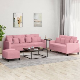 Pink velvet 3-piece sofa set with cushions by , Sofas - Ref: Foro24-3201733, Price: 564,76 €, Discount: %