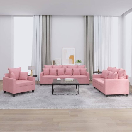 Pink velvet 3-piece sofa set with cushions by , Sofas - Ref: Foro24-3201683, Price: 668,92 €, Discount: %