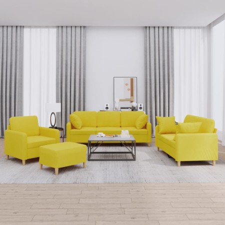 Sofa set with cushions 4 pieces light yellow fabric by , Sofas - Ref: Foro24-3202083, Price: 701,49 €, Discount: %