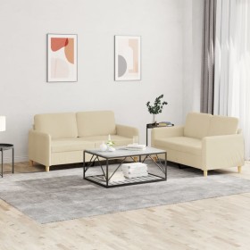 Sofa set with cushions 2 pieces cream fabric by , Sofas - Ref: Foro24-3202088, Price: 447,11 €, Discount: %