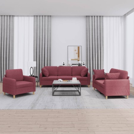 Sofa set with cushions 3 pieces red fabric by , Sofas - Ref: Foro24-3202076, Price: 678,24 €, Discount: %