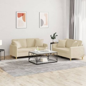 Sofa set with cushions 2 pieces cream fabric by , Sofas - Ref: Foro24-3202104, Price: 462,58 €, Discount: %