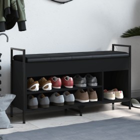 Black engineered wood shoe bench 105.5x32x57.5 cm by , Benches for halls and storage - Ref: Foro24-835212, Price: 100,99 €, D...