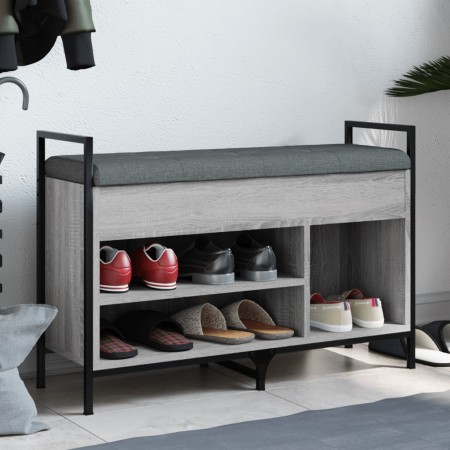 Banco zapatero madera de ingeniería gris Sonoma 85,5x32x57,5 cm de , Bancos para recibidores y almacenamiento - Ref: Foro24-8...