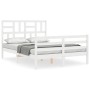 Estructura cama de matrimonio con cabecero madera maciza blanco de , Camas y somieres - Ref: Foro24-3194872, Precio: 152,21 €...