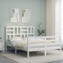 Estructura cama de matrimonio con cabecero madera maciza blanco de , Camas y somieres - Ref: Foro24-3194872, Precio: 152,21 €...